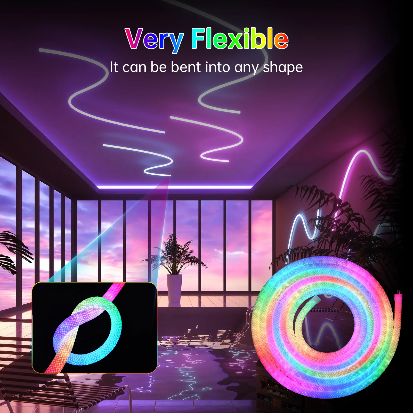 Strisce LED RGBIC indirizzabili WS2812B 360 °   Impermeabile IP67 Smart App Control 5V USB Dream Color Rope Light per interni ed esterni