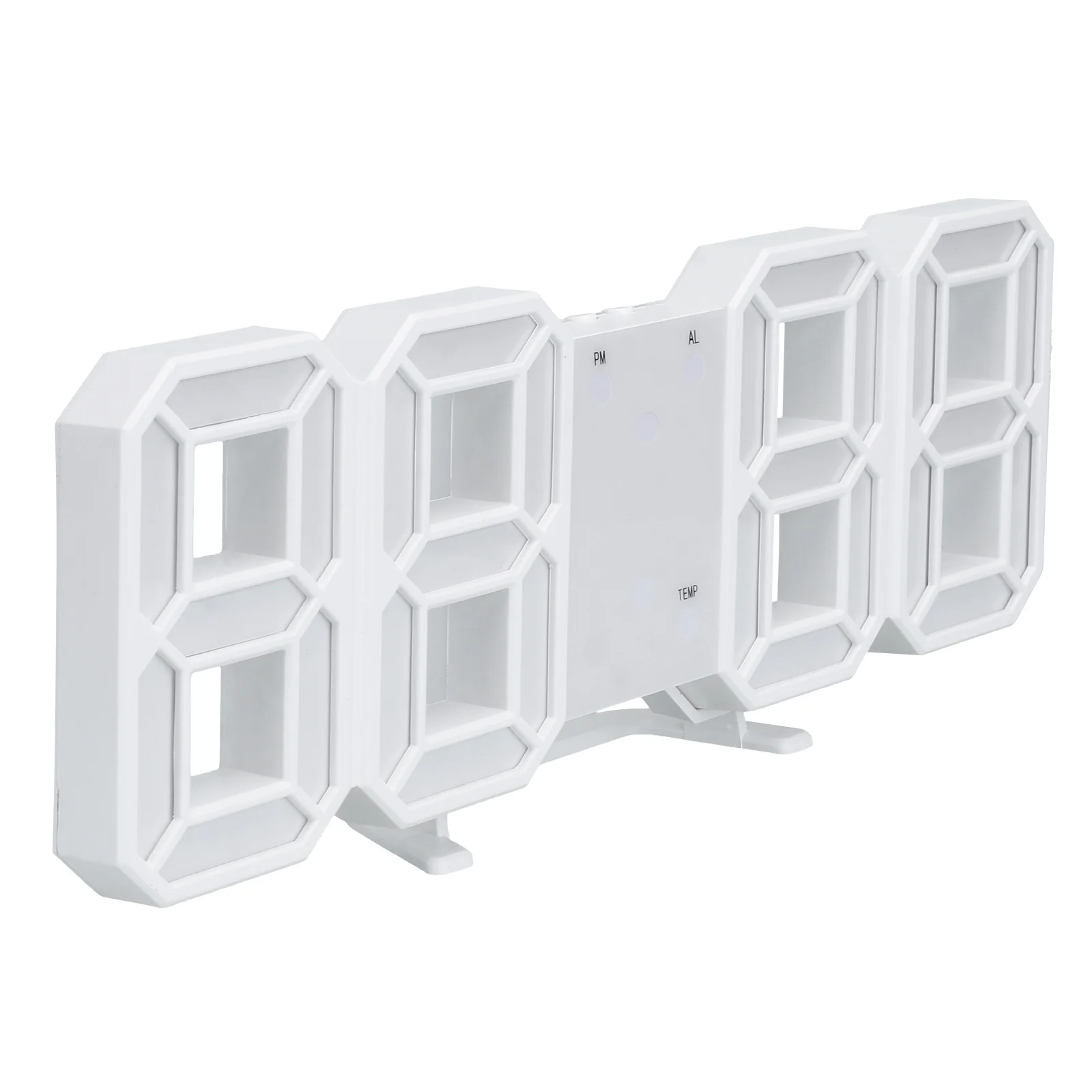 

3D Led Digital Clock White Case Blue Numbers Temperature Date Display Alarm Function Brightness Adjustment Usb Powered
