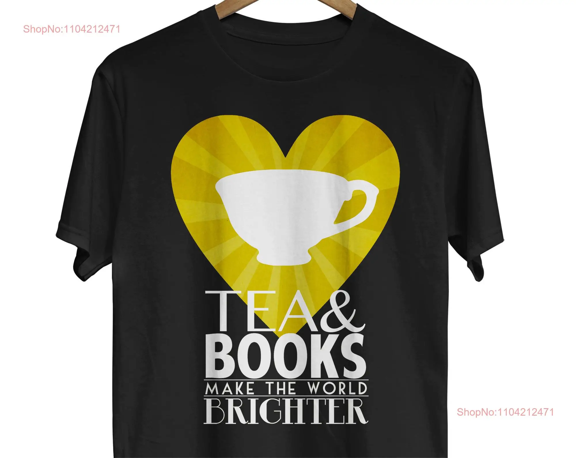 Tea and Book Lovers T Shirt for Bookworm Librarian or Club Cup Heart Illustration long or short sleeves