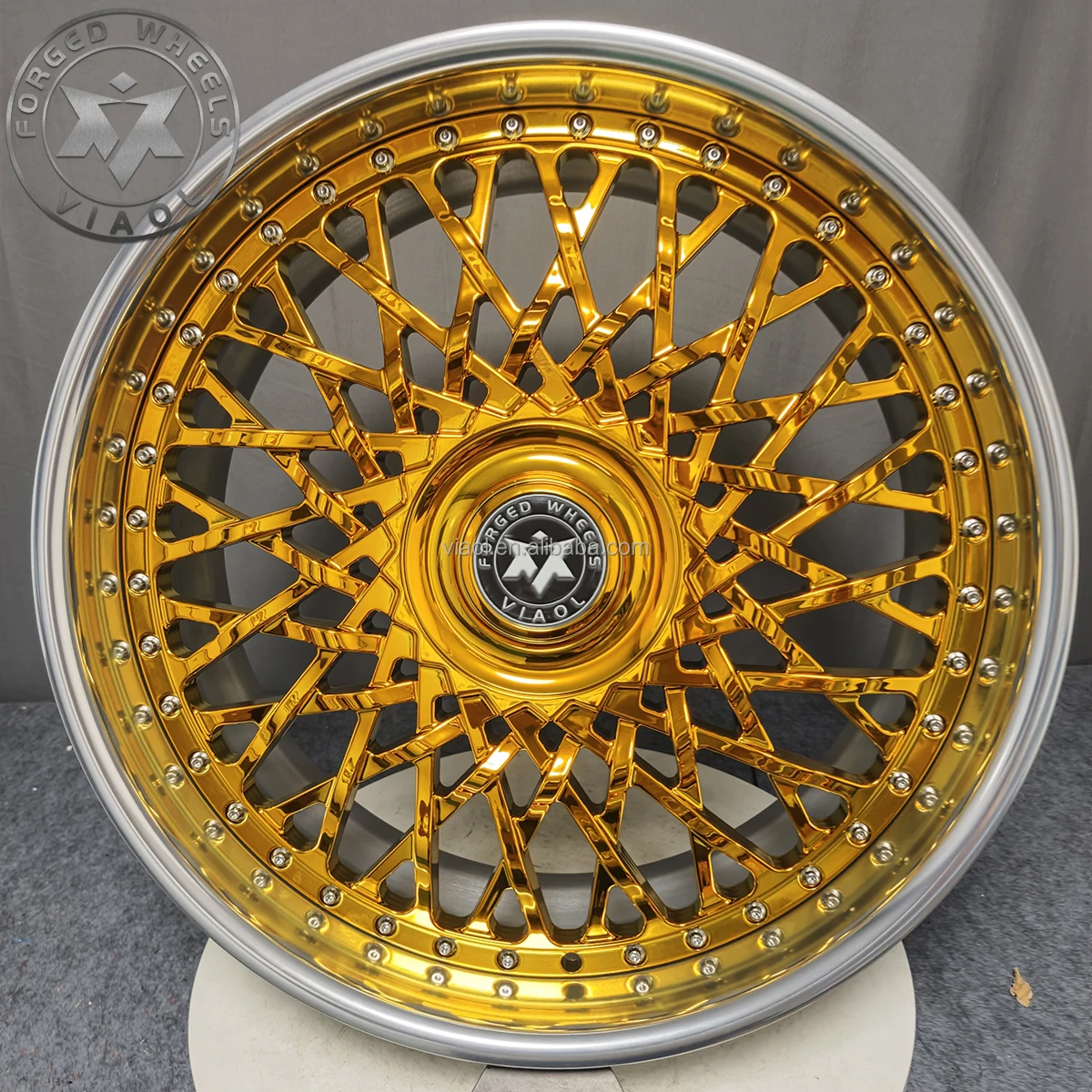 Viaol Forged Concave 2 Piece Wheels Polish Gold Alloy Chrome 5x112 5x114.3 5x120 Car Rims for BMW Rolls-Royce With Float Cover