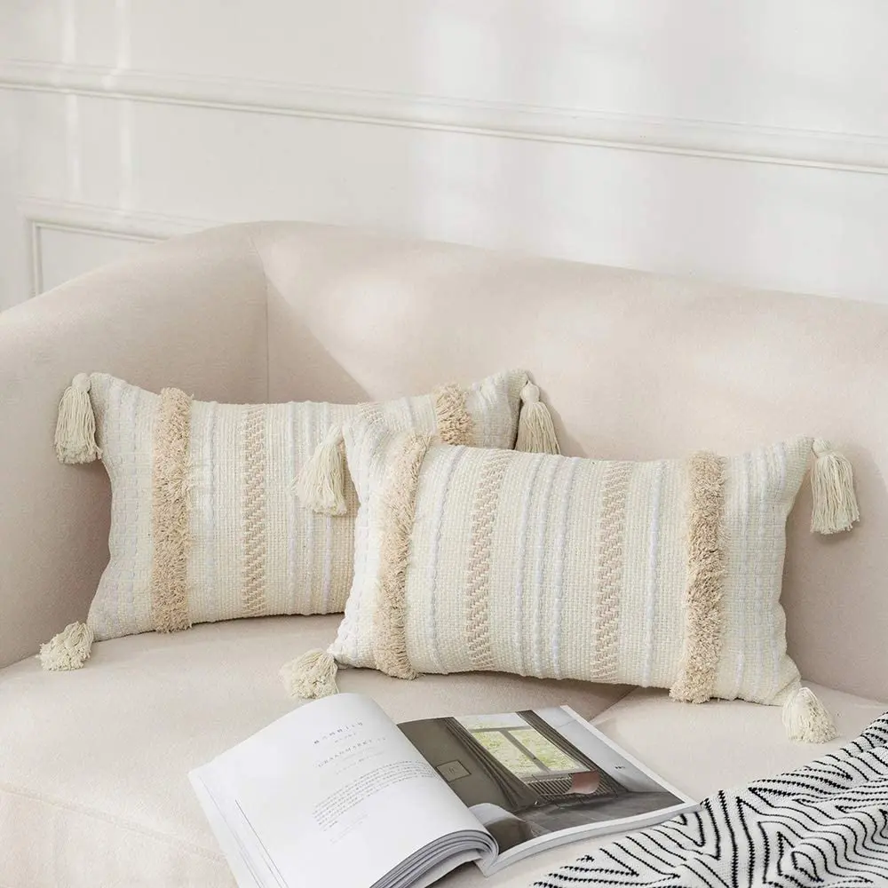 100% Cotton Tufted Tassels Cushion Covers Geometric Pattern Decorative Home Decor Items Vintage Bohomian Pillowcases 45x45cm