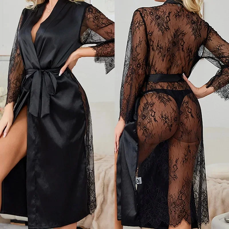

2025 New Sexy Lace Backless Long Robe Bathrobe Sleepwearr New Arrival Summer Home Clothes Underwear Robes for Women