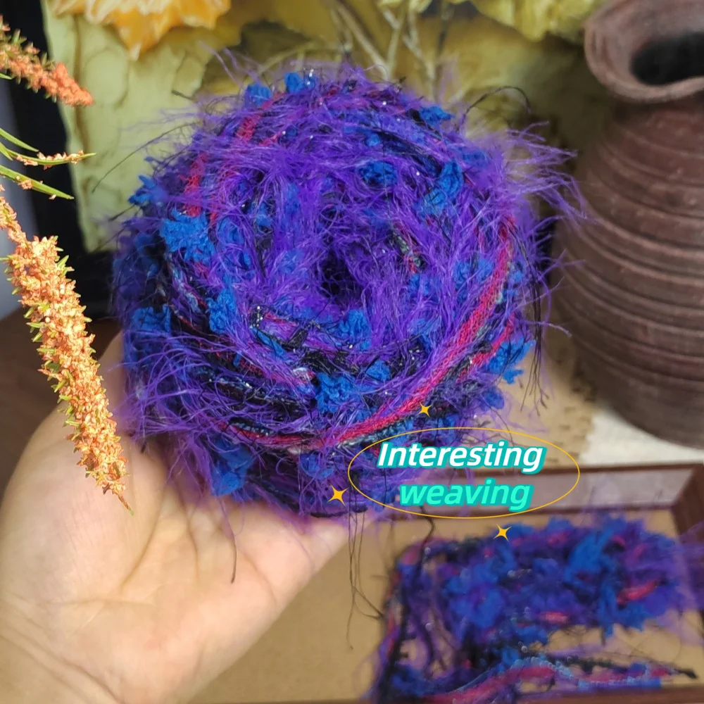 100g/pc Purple Cool Hand Mixed Yarn, Imitation Feather Yarn, Sparkling Yarn, DIY Crochet Bags, Scarves, Hand Woven Yarn Balls