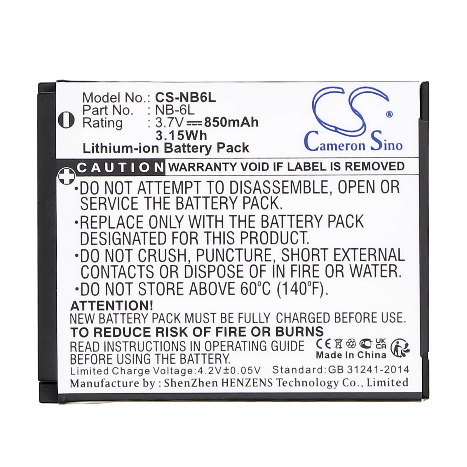 Battery for Canon Digital IXUS 200 IS,Digital IXUS 95 IS,IXUS 105,IXUS 210,IXUS 85 IS,IXY 110 IS (850mAh) 3.7V