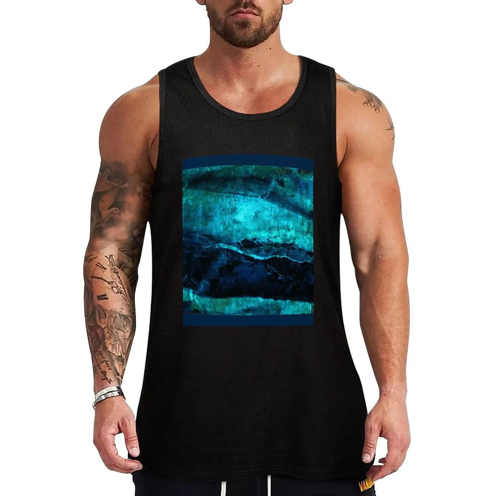 

Beneath - Abstract in navy blue and turquoise Tank Top Active Tank Top Lightweight Workout Gym Sleeveless