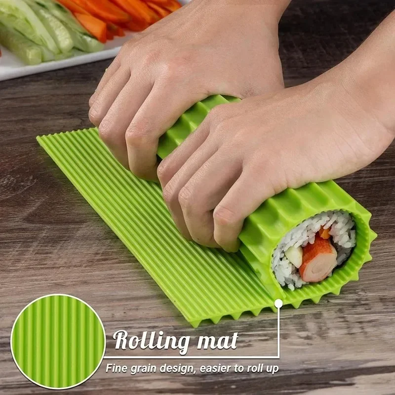 Rodillo de silicona reutilizable para Sushi, tapete de mano con patrón de bambú, fácil de lavar y resistente al moho, Kit portátil para hacer Sushi