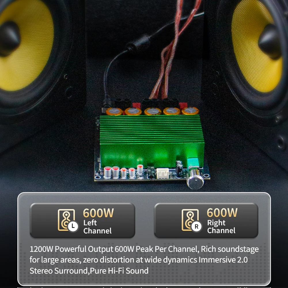 2.0 Channel Pure Post Stage Digital Amplifier Board TPA3255 600W*2 1200W High Power Stereo Amplifier Undervoltage Protection