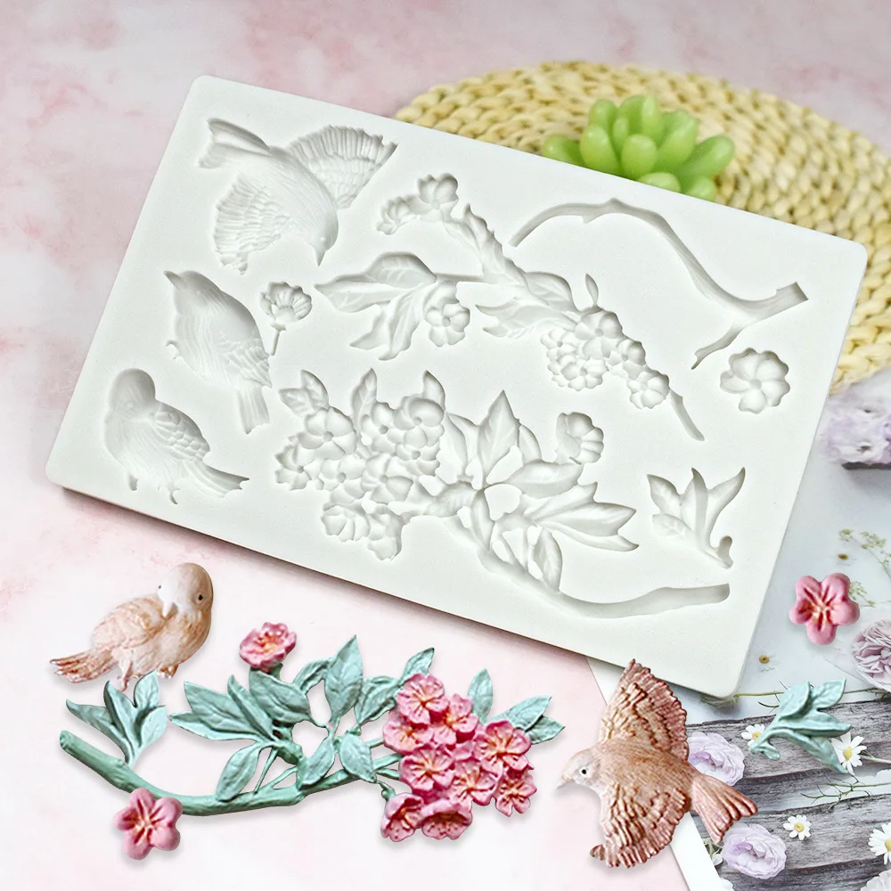 Sparrow Flower Chocolate Mold Cupcake Toppers Desserts Fondant Mold Chinese Style Cake Decorating Fondant Mold Baking