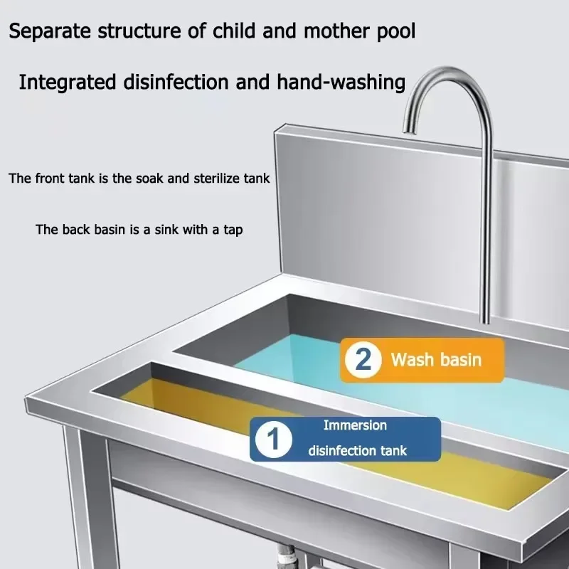 Stainless Steel Hand-Washing Disinfection Tank Thickened 304 Medical Foot-operated Purification for Food Workshops