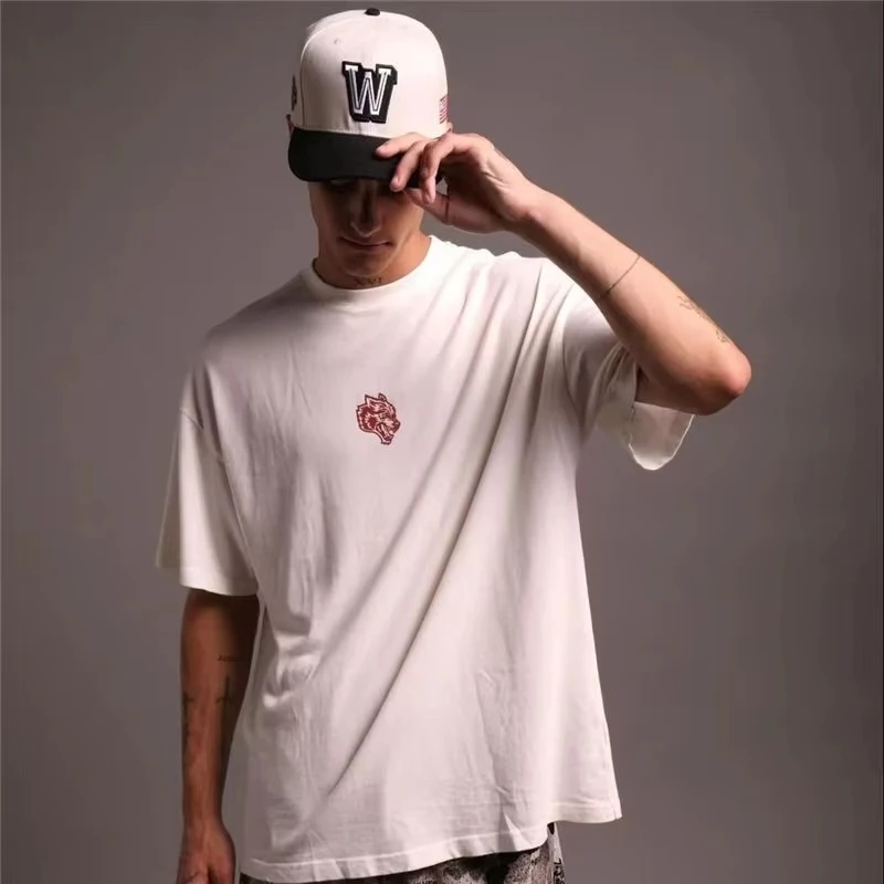 2025 New DARC classic wolf head print fashionable fitness loose running T-shirt for trendy men made of pure  and short-sleeved