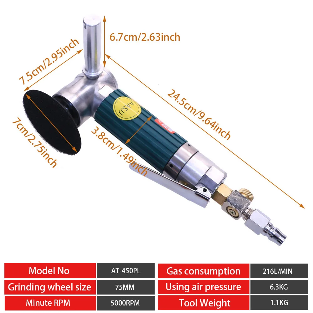 AT-450P 3-Inch Mini Track Air Polisher, Handheld Pneumatic Grinder, 5000RPM
