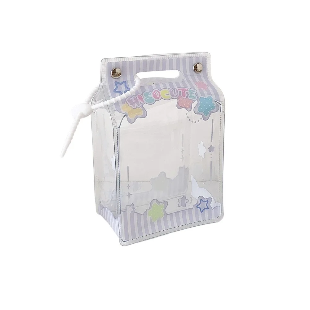 Transparent Milk Box Storage Bag PVC Material with Clear Window Protector Case Milk Carton Shape Kaychain Hanging Storage Bag
