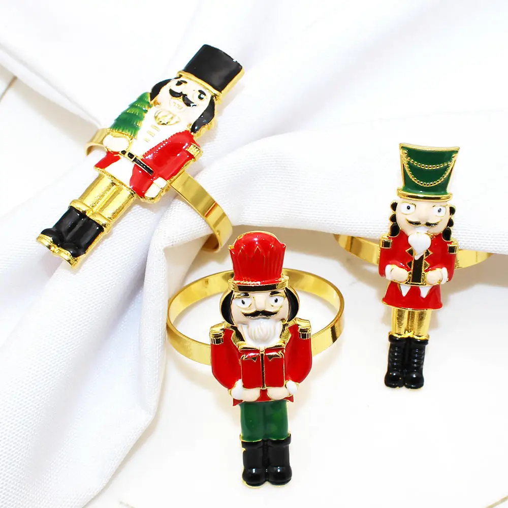 Christmas Table Supplies Nutcracker Soldier  Napkin Ring Holders Xmas Table Decoration Home Metal Tissue Ring 2025 New Year