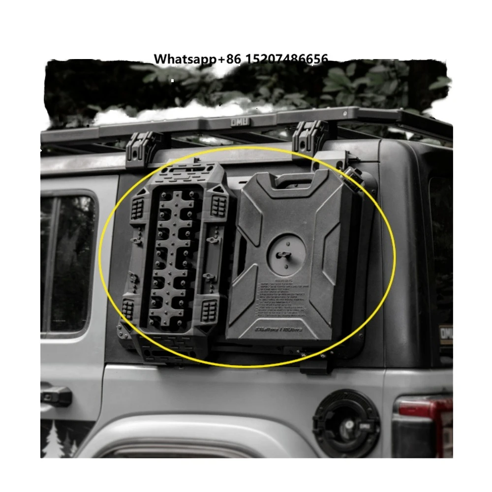 Black 4-Door Window Mount Fuel Can with Bracket Escape Board Aluminum Alloy & ABS for