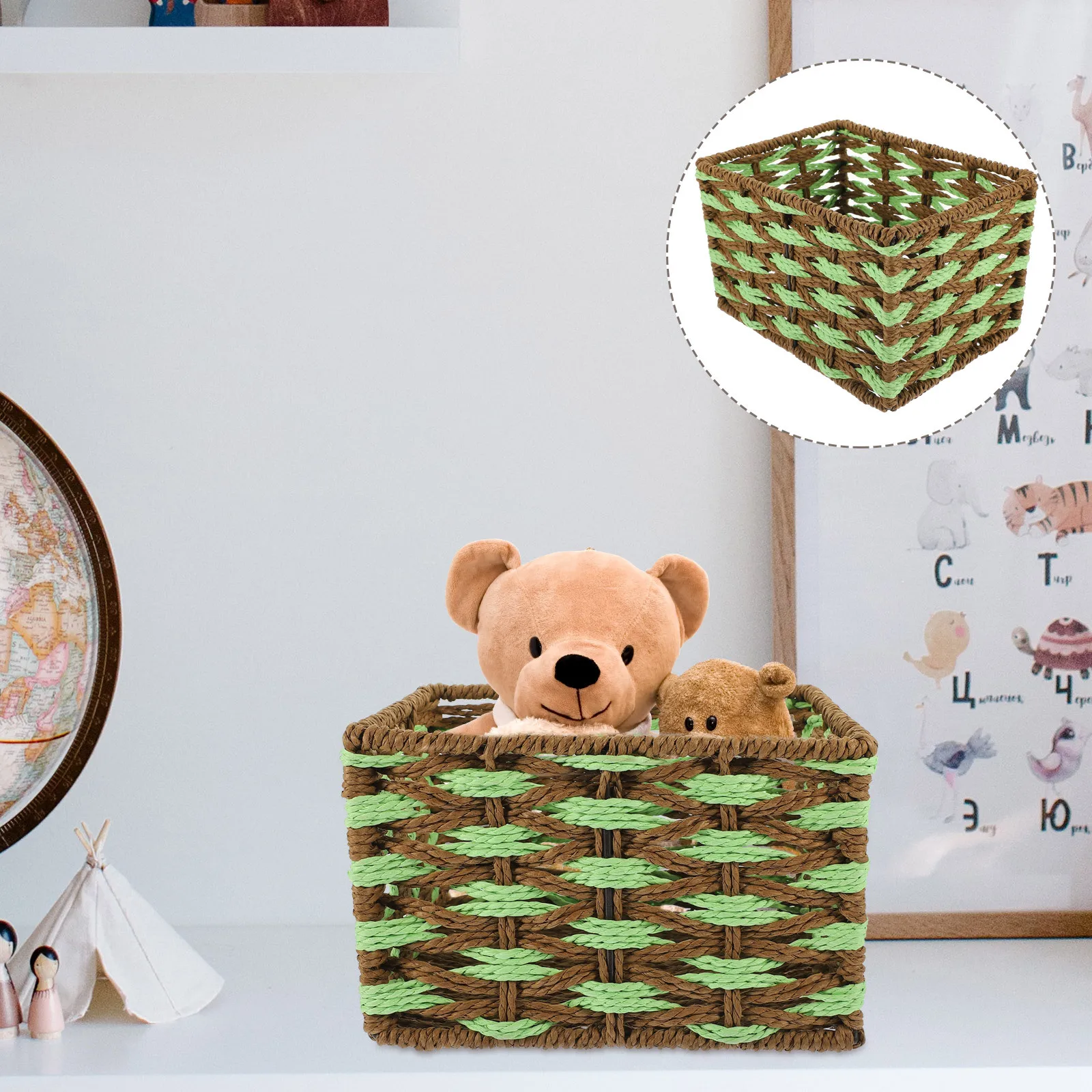 

Woven Paper Rope Storage Basket Handmade Decorative Storage Bin Snack Fruit Sundries Organizer Woven Basket Sundries Holder