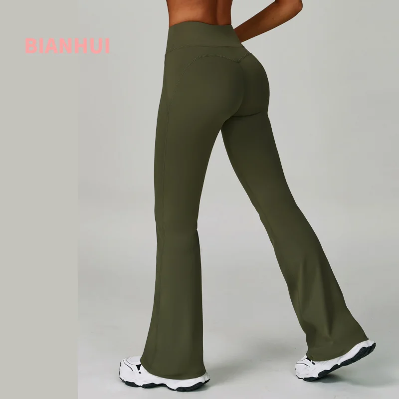 

BIANHUI Sports Trousers High Waist Hip Lift Wide Leg Outerwear Bell-Bottom Pants Running Casual Flared Pants Female Clothing