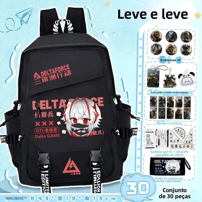 Mochila Delta Operation de Grande Capacidade, Versão Q, Mochila Escolar de Desenho Animado para Alunos do Ensino Fundamental,...