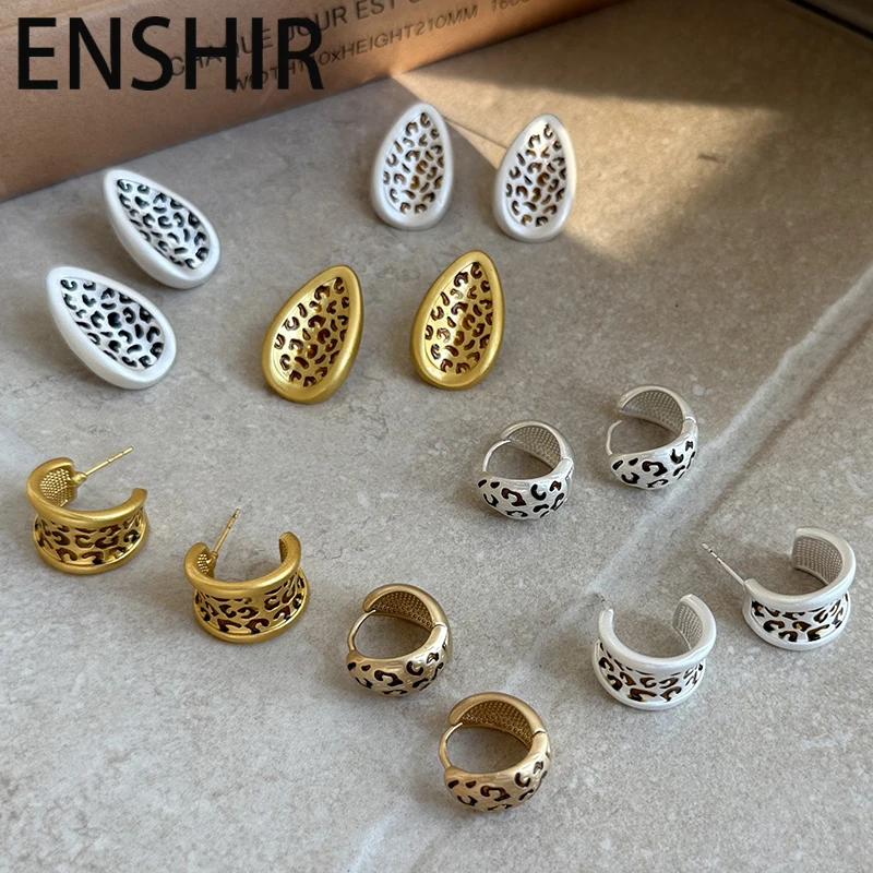 ENSHIR Geometry Water Droplet Leopard print Stud Earrings For Women Men Vintage Personality Fashion Jewelry Gifts Wholesale