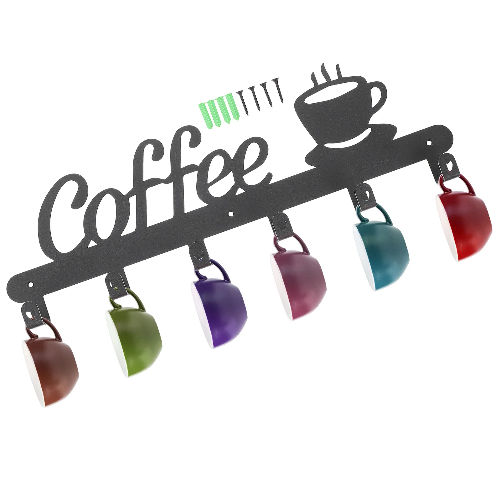 1 Set Wall-Mounted Mug Holder Iron Black Storage Rack For Kitchen Cup Organizer Coffee Cup Holder Wall Decor Household Mug Rack