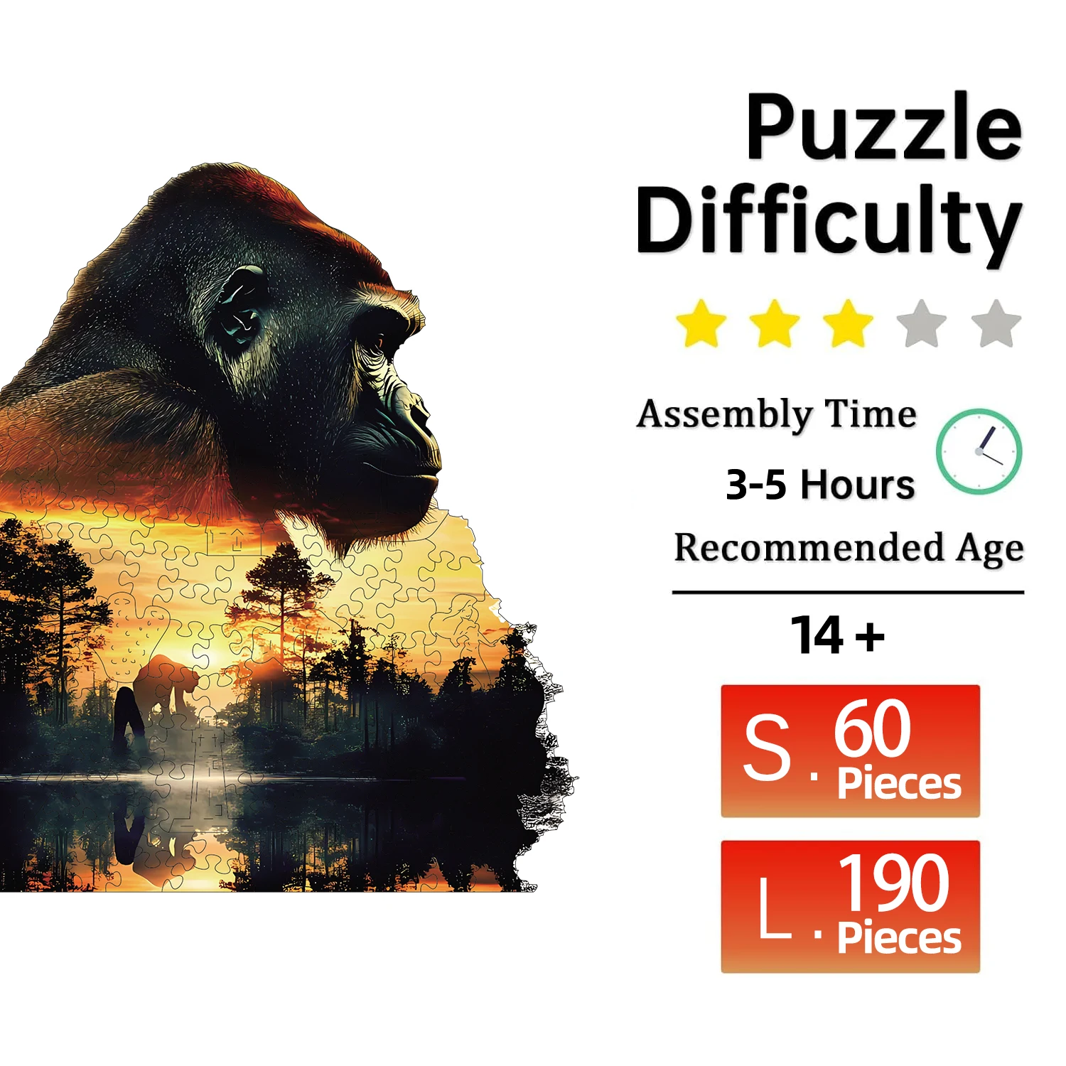 Orangutan Pattern Forest Scenery Wooden Puzzle, High Difficulty Toys Puzzle, Christmas Birthday Holiday Gifts, Home Decor