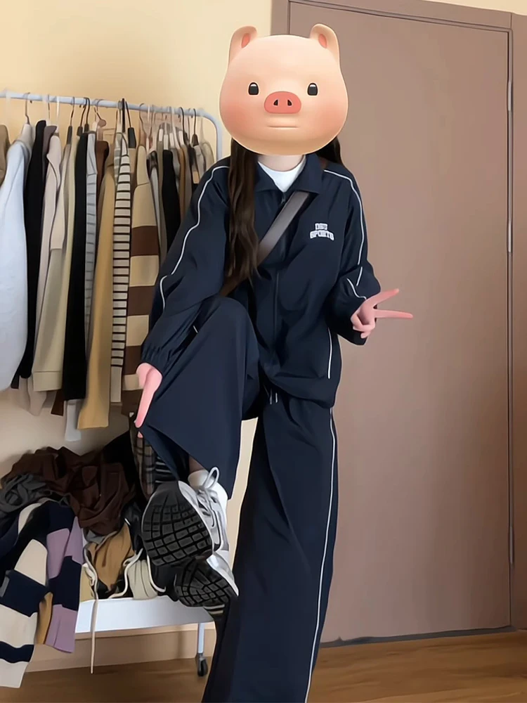 

American High Street Sportswear Set Women's Casual Loose Open Cardigan Sweatshirt Running Two-Piece Set Autumn College Style