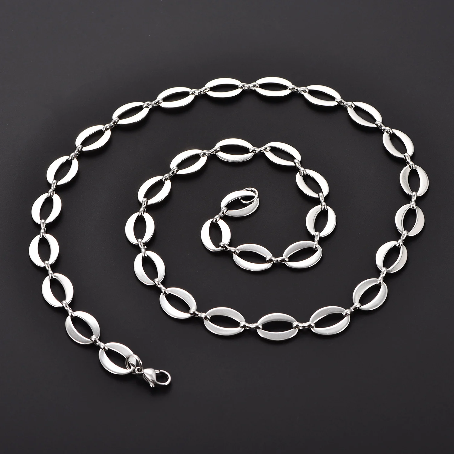 Runde Edelstahl-Halskette, ovale Form, kubanische Ketten, kein Verblassen, Rolo, starke Panzerkette, versilbert, Choker, Partyschmuck – Detail 5