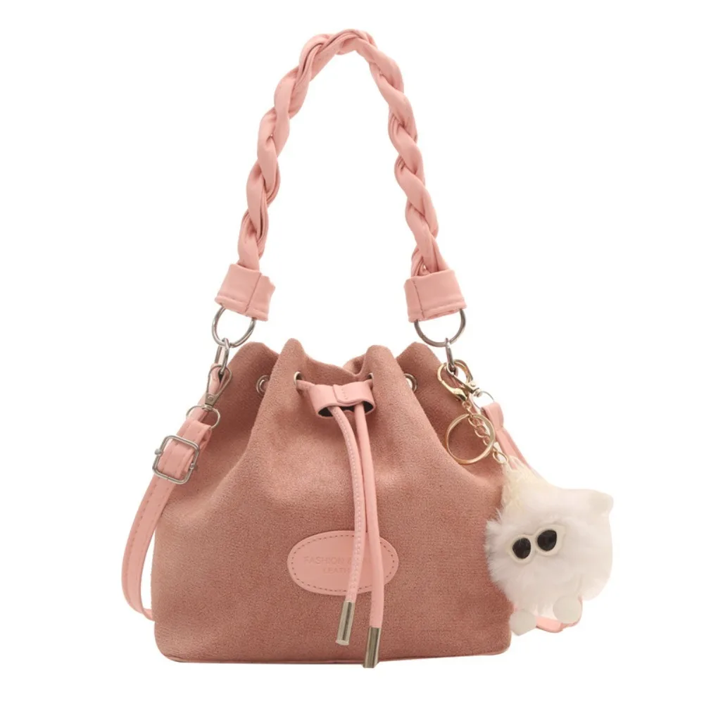 Faux Suede Crossbody Bags High Quality Pleated Drawstring Magnetic Button Bucket Bag Beach Bag