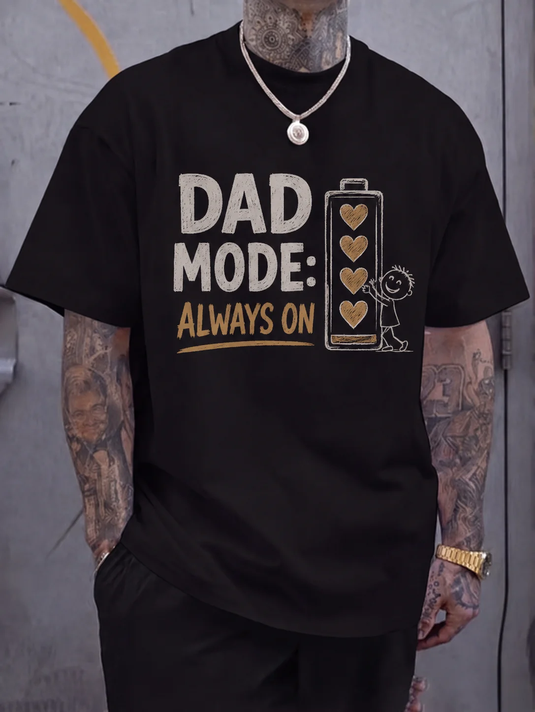 

Men Graphic Tee Short Sleeve Classic Fit Dad Fashion Always on Battery Heart Print Vintage Retro Sketch Streetwear Outdoor Casual