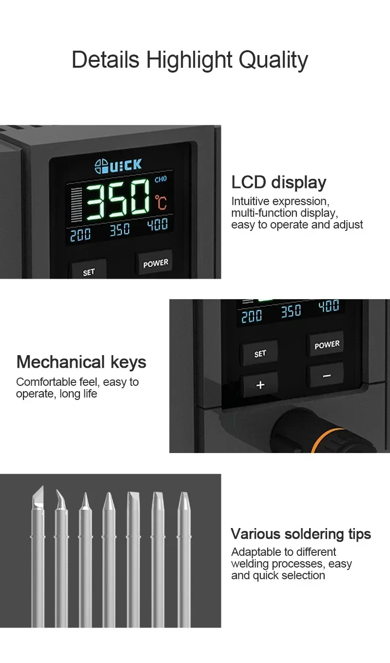 Stazione di saldatura originale QUICK TS11 90W Riscaldamento 2s con display digitale intelligente per la riparazione di saldatura PCB del telefono