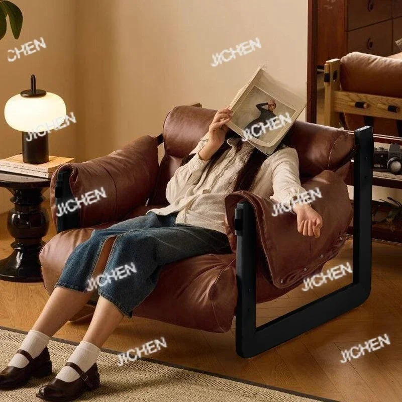 

ZQ Leather Single Living Room Armchair Medieval Sofa Recliner Living Room Sofa Leisure Chair Backrest Living Room Furniture