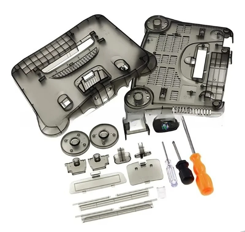 Full set of case game console, with button, screwdriver, N64 transparent replacement plastic.