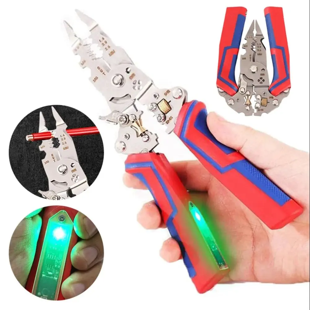 Dénudeur de fil multifonction 9 en 1, coupe-fil pliable, électricien, pince à dénuder pour couper, sertir, serrage, torsion