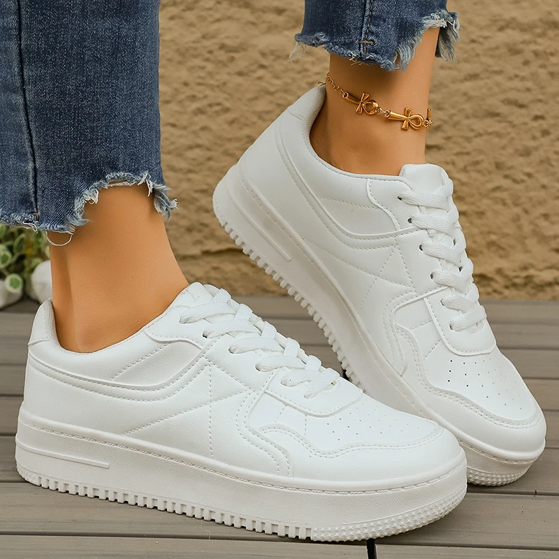 

Low Top Thick Sole White Sneakers for Women 2026 Spring Pu Leather Platform Sport Shoes Woman Non Slip Casual Running Shoes