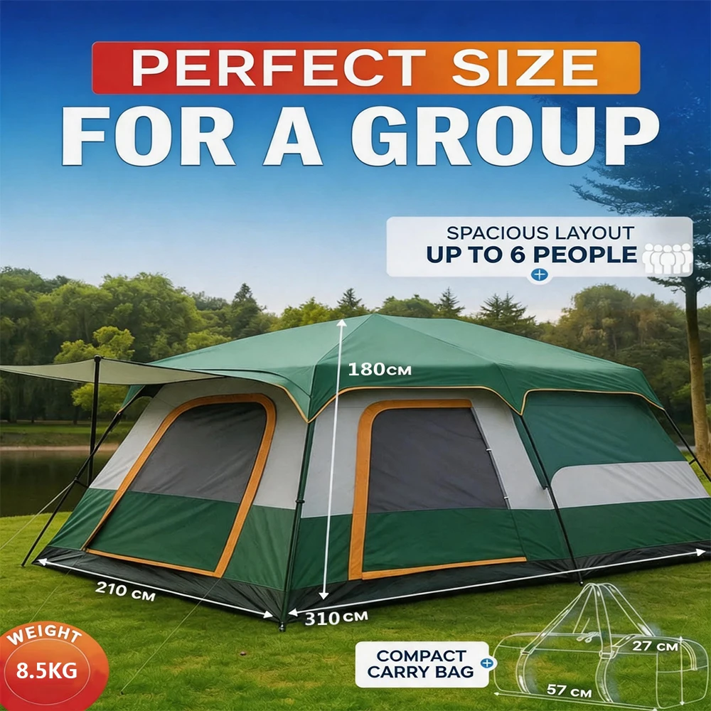 Carpa de camping familiar para 6 personas | 2 habitaciones, impermeable ⛺