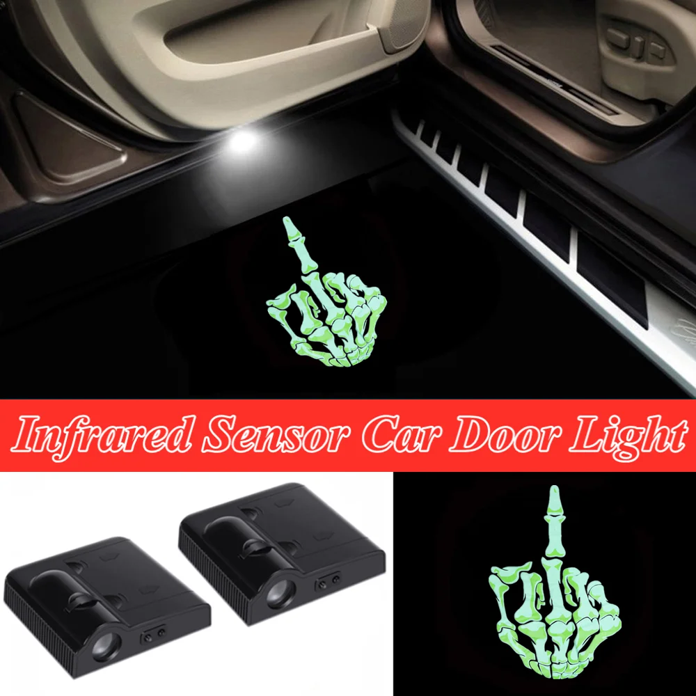 2Pcs Green Middle Finger Logo Car Truck Door LED Welcome Projector Shadow Light Universal