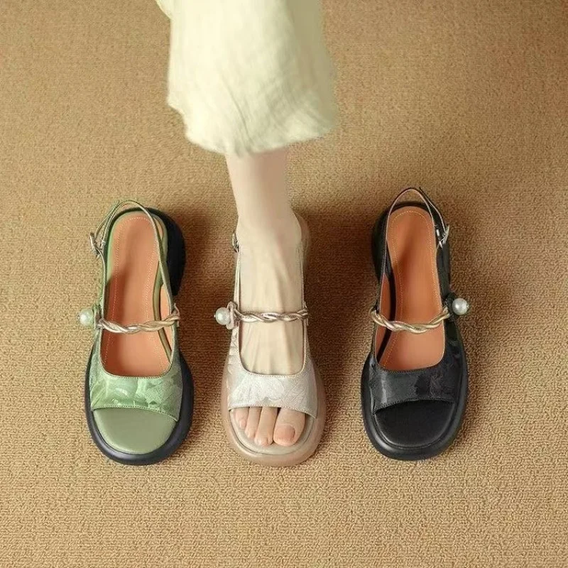 

Vintage One-Strap Open-Toe Sandals Summer New Women's Outdoor Versatile Thick-Soled Beach Sandals