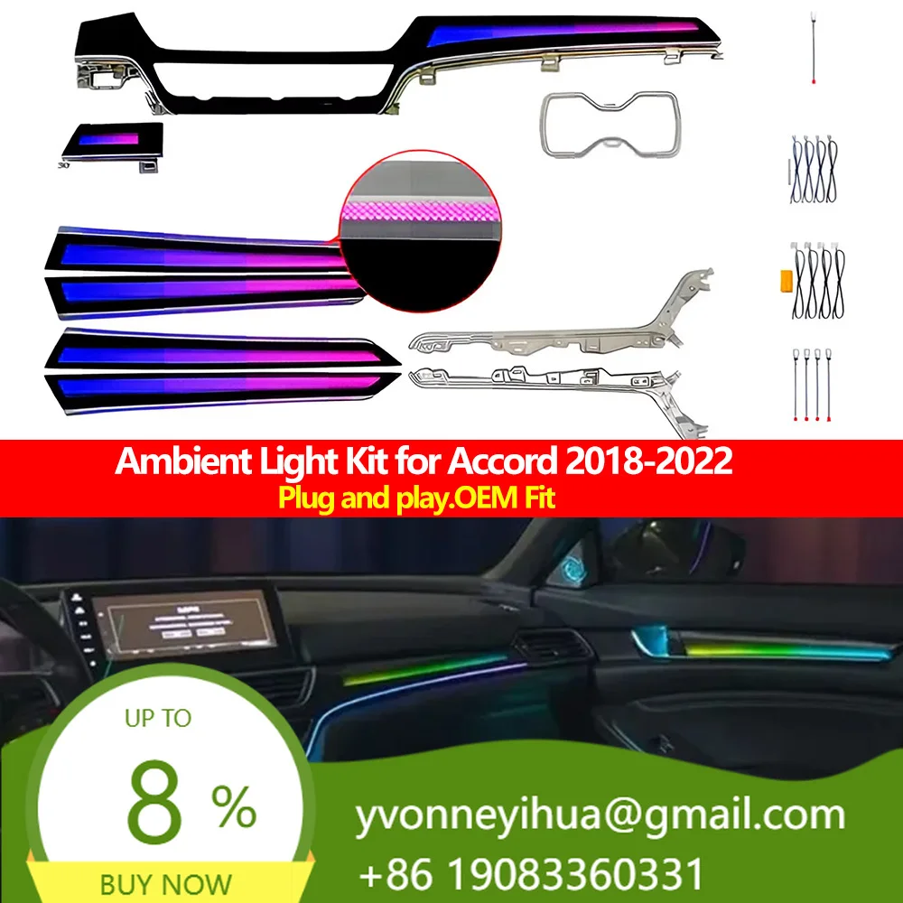 Smphony Ambient Light Kit For Honda Accord Inspire 2018-2022 4D Tweeter Speaker | 27-LED Dynamic Phantom Button APP Control