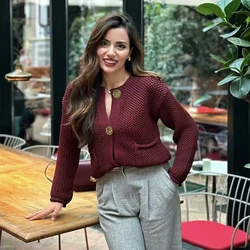 TRAF Autumn Winter Knitted Cardigans For Women Casual Button Long Sleeve Female Sweater 2024 Fashion Loose Lady Cardigans Coat