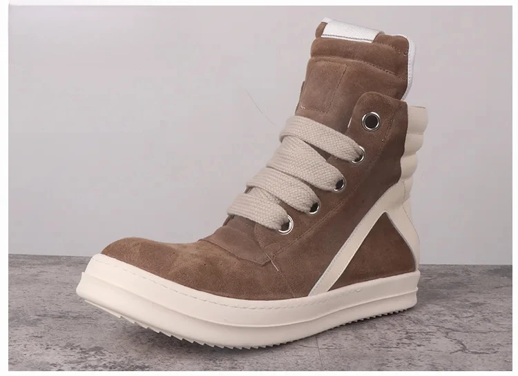 Rock Vintage High Street Boots Man Genuine Leather Fashion High-top Sneakers Trend Rock Men Trainer Women Flat Shoes Big Size image 3