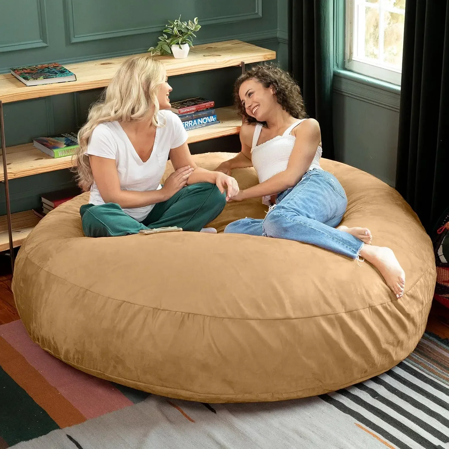 Jaxx 6 Foot Cocoon Large Bean Bag Chair for Adults, Camel