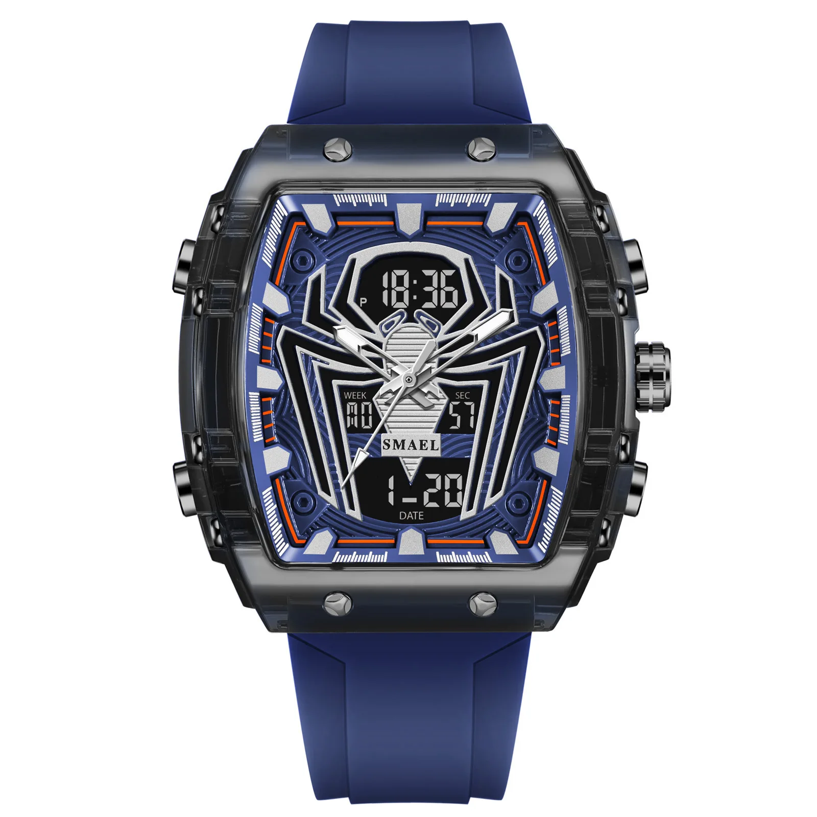SMAELMen's Watches Multifunctional Quartz Electronic Watch Spider Barrel-shaped Large Plate Design Sports Waterproof Fashion