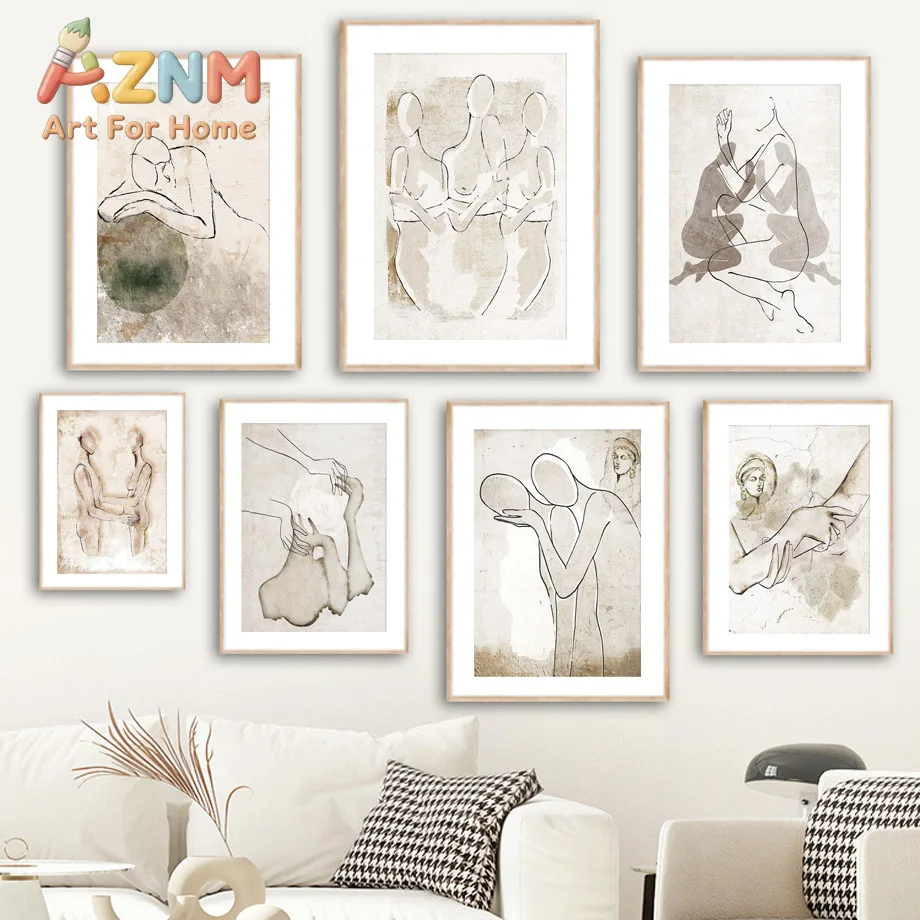 Line Drawing Lovers Girl Body Abstract Posters And Prints Wall Art Canvas Painting Hotel Bar Pictures For Living Room Home De