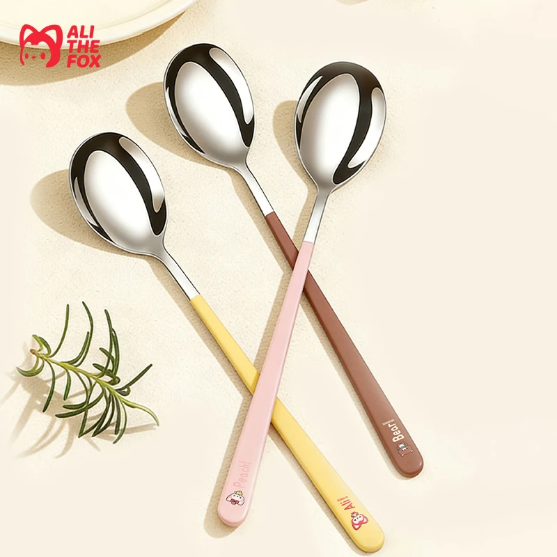 Ali Spoon Stainless Steel Candy-Colored Long-Handled Spoon For Household Purposes Easy-To-Clean High-Face Value Spoon
