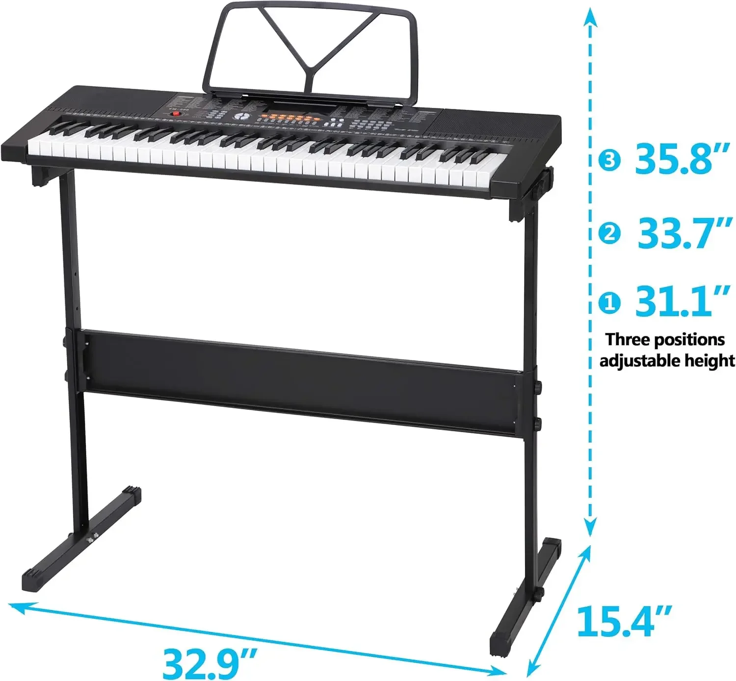 61-Key Portable Electric Keyboard Piano with Built In Speakers, LED Screen, Headphones, Microphone, Piano Stand, Music Shee