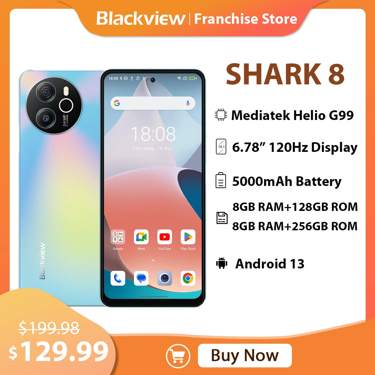 Blackview SHARK 8 Smartphone Android 13 G99 Mobile Phone, 6.78'' 120Hz 2.4K Display 8GB+128GB , 8GB+256GB, 64MP Cellphone NFC