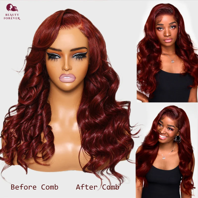 Beautyforever Pre Everything 3D Body Wave Reddish Brown Lace Front Wig 13x4 Wear and Go Glueless Remy Human Hair Wig 180%