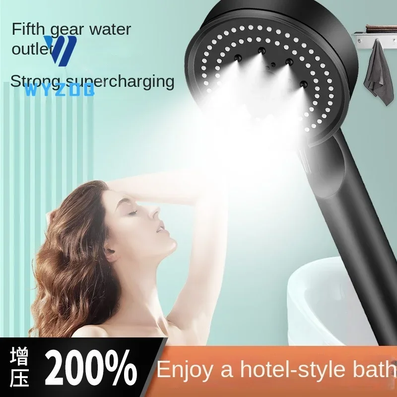 Black Silver Shower Head High Pressure 5 Modes Water Saving Nozzle Powerful Pressurized Spa Handheld Showers Shower Mixer