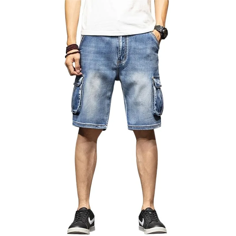 

Summer Men's Multi-Pocket Cargo Denim Shorts Fashion Five-Point Loose Mid-Length Jeans Shorts