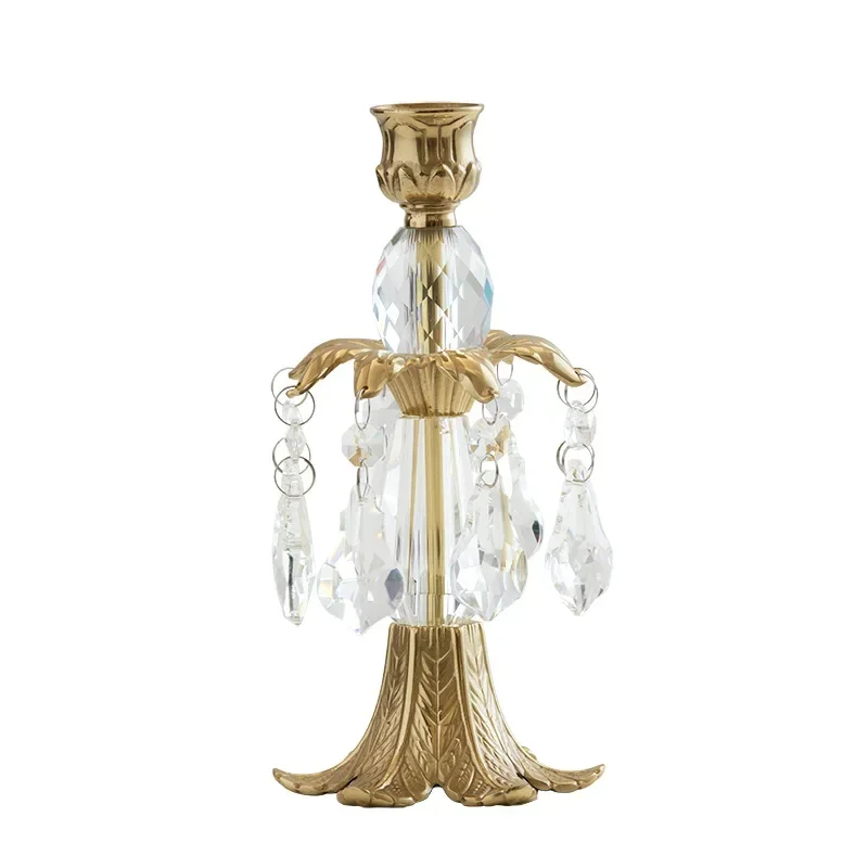 Nordic retro candlestick table ornament, brass glass crystal pendant candlestick holder, decorative atmosphere