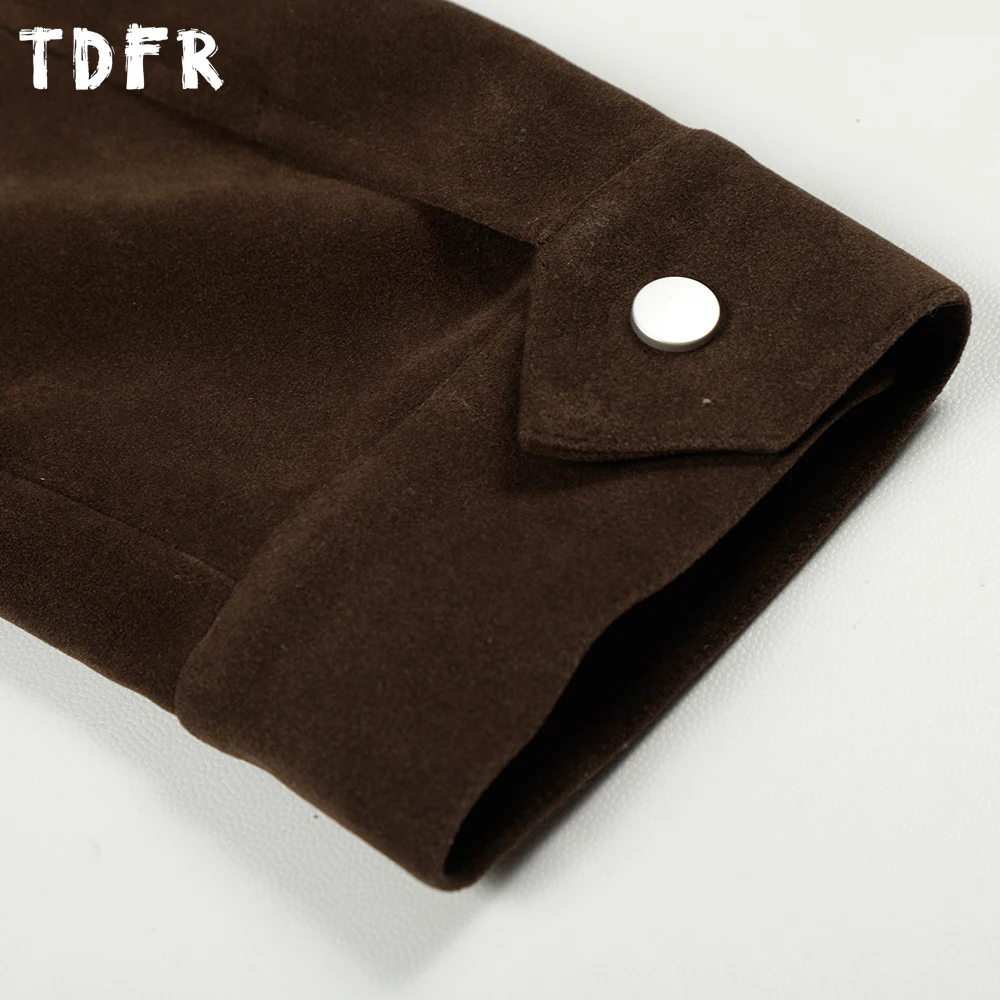 الرجعية الجلد المدبوغ التلبيب سترة رجالي تقسم بلون الخريف الشتاء عادية فضفاضة طويلة الأكمام ملابس خارجية رجل